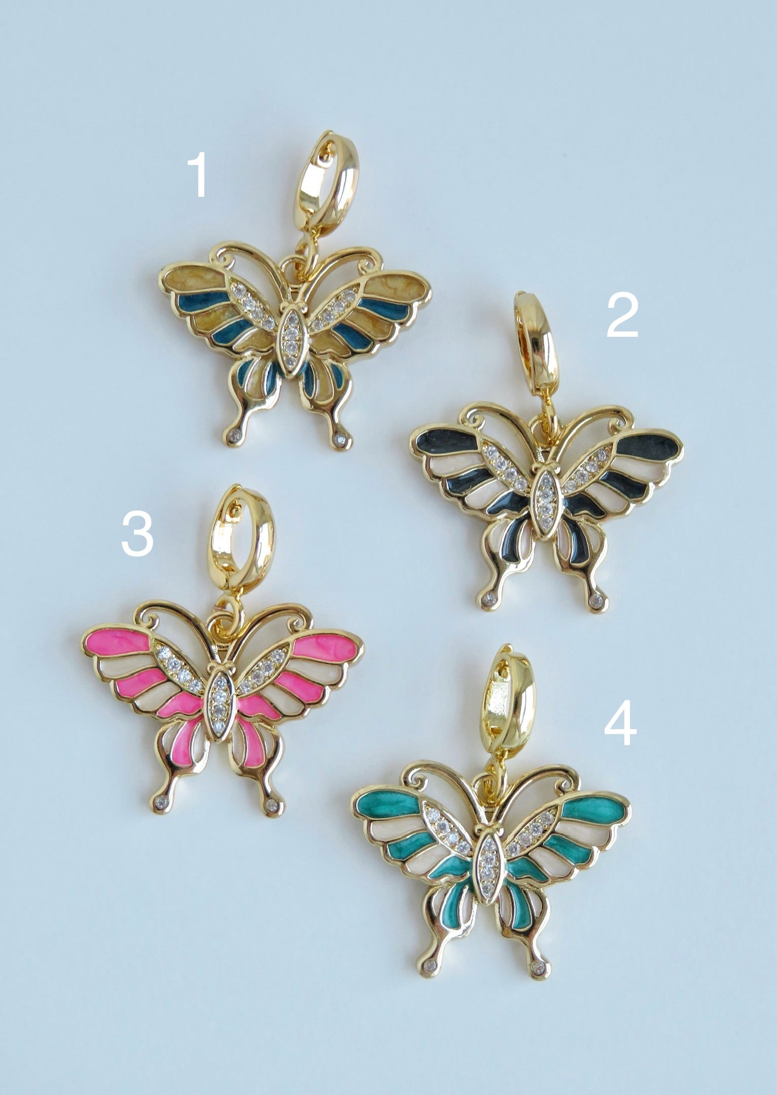 Free Spirit - Enamel Butterfly Charms with Hinged Clasp