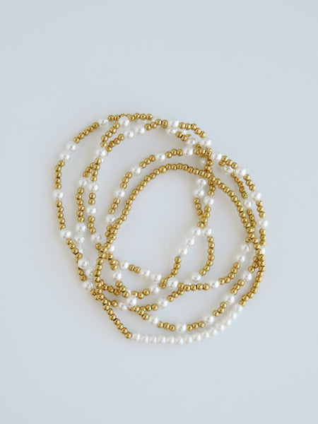 Elegant Pearl Beaded Waterproof Non-Tarnish Bracelets - Set of 6