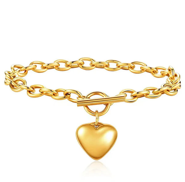 Puffed Heart Necklace. Bracelet & Earring Set
