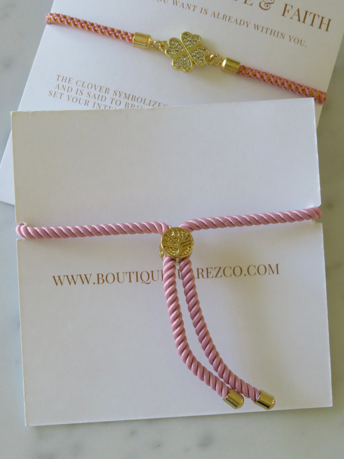 Pink Clover Cord Bracelet