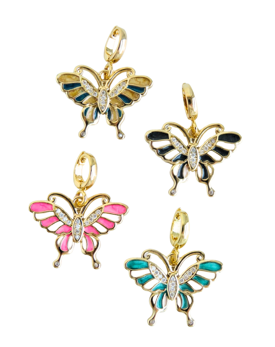 Free Spirit - Enamel Butterfly Charms with Hinged Clasp