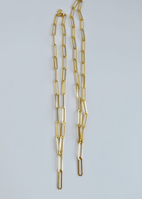 Charm Bar Extension Chain Necklaces - Elongated Paperclip 24k