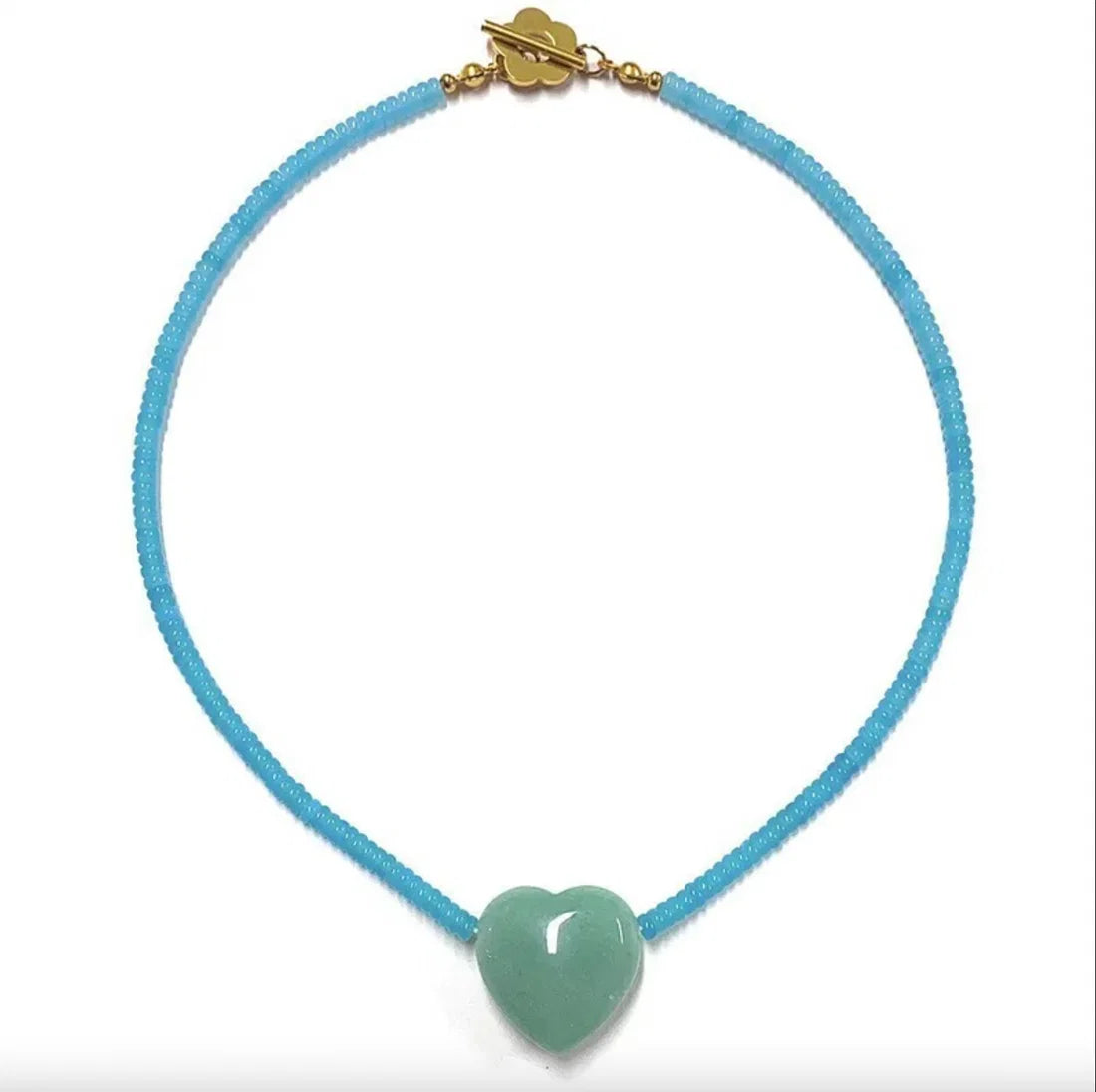 Sag Harbor Aqua Beaded Heart Necklace
