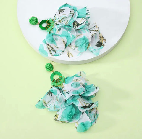 Peony Petal Dangler Earrings - Green Floral