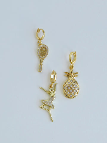 Tennis. Ballerina. Pineapple Charms with Hinged Clasp