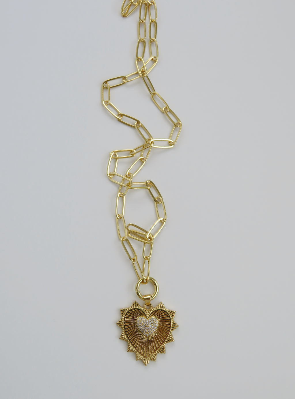 Radiant Heart Paperclip Necklace - 18k Gold Plated