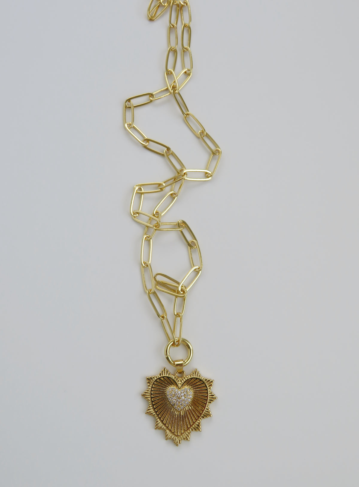 Radiant Heart Paperclip Necklace - 18k Gold Plated