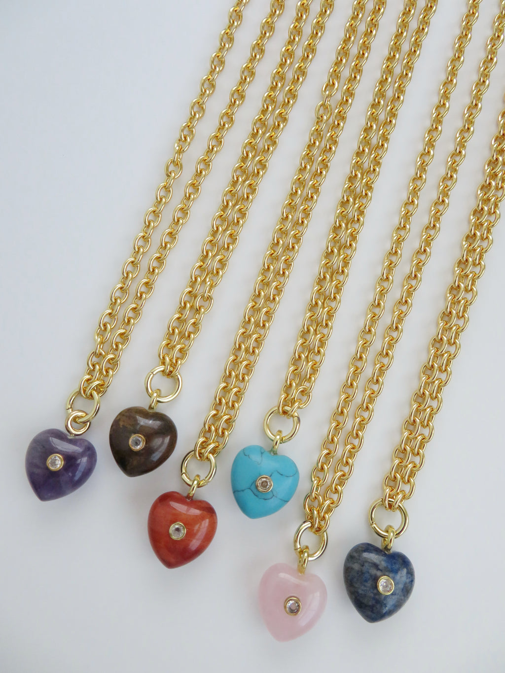 Crystal Heart Cable Necklace - 18k Gold Plated