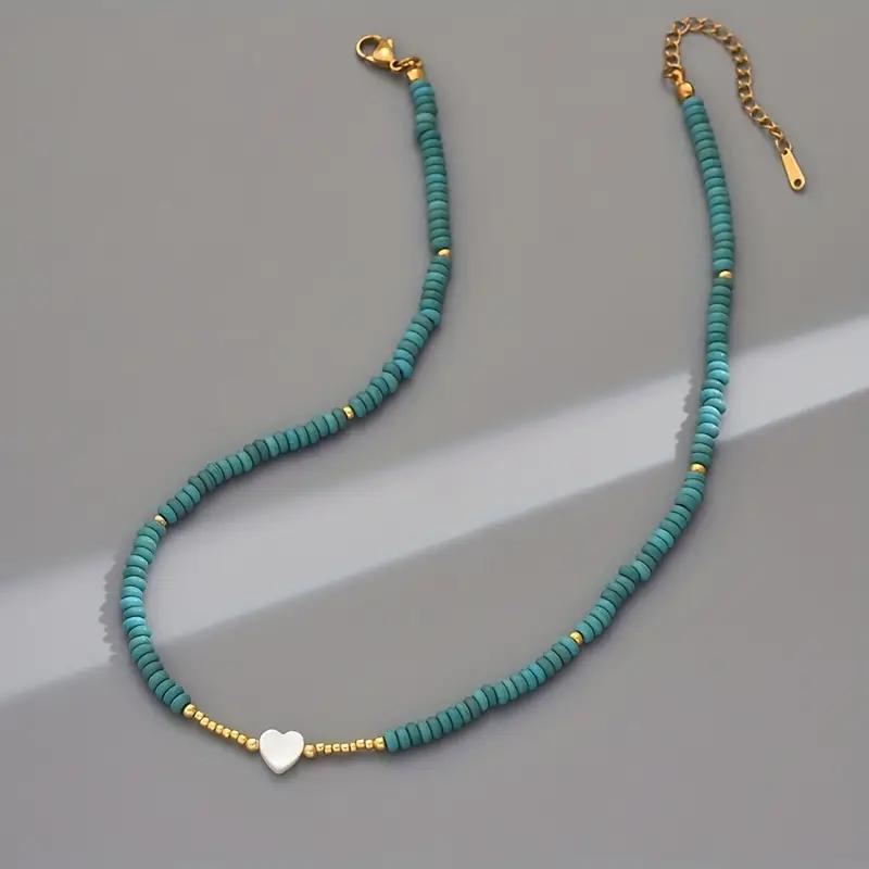 Turquoise Beaded Heart Necklace