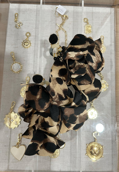Peony Petal Dangler Earrings - Leopard