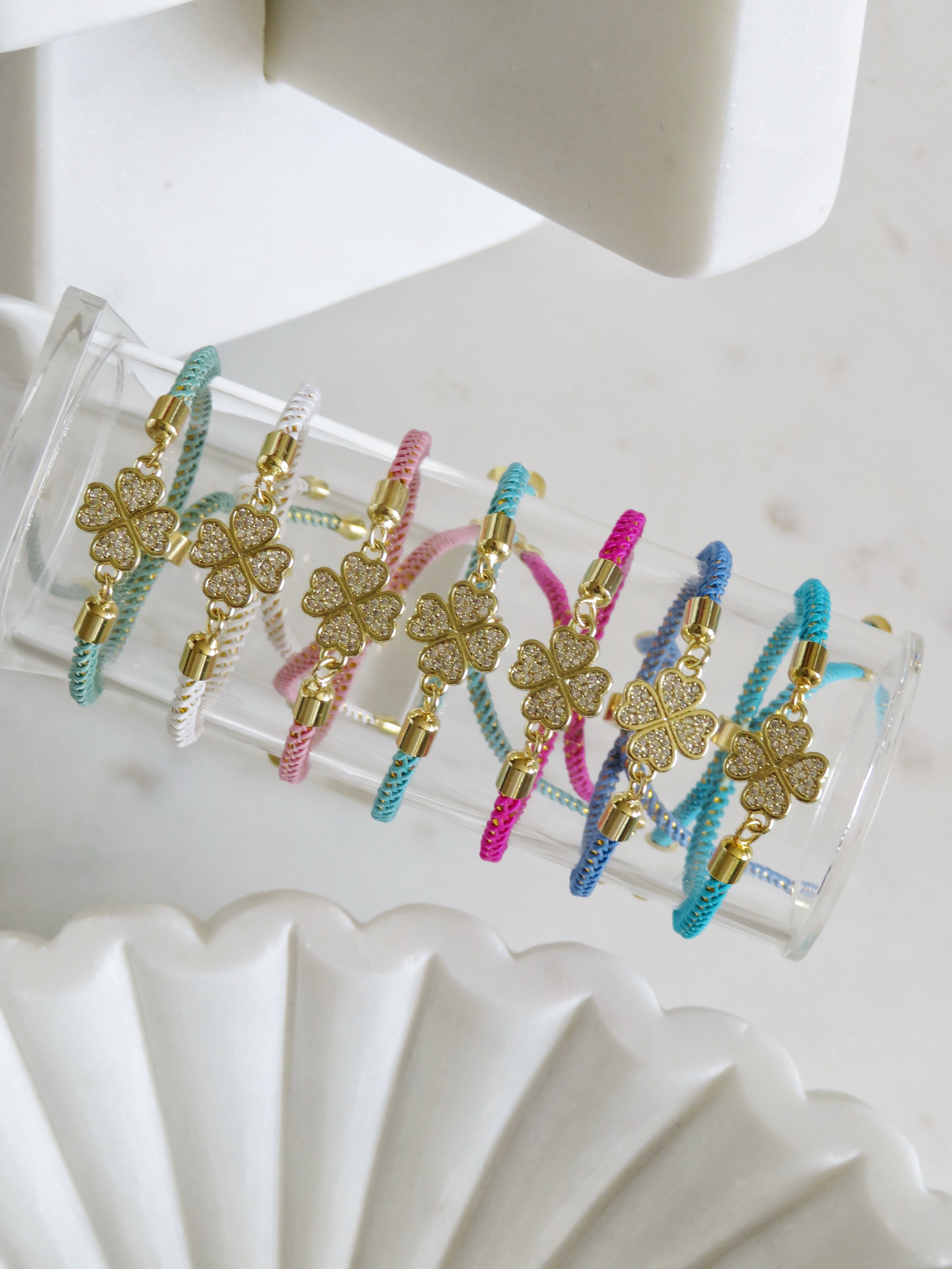 Heart Clover Bracelet - Adjustable Braided Cord