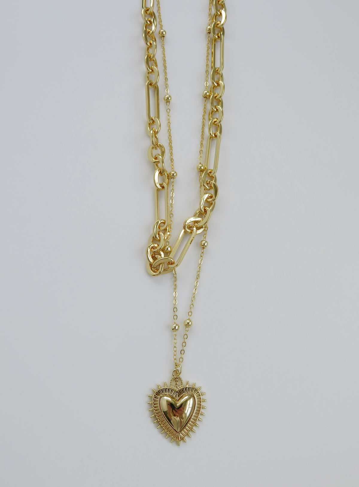 Sacred Heart Double Chain Necklace - 18k Gold Plated