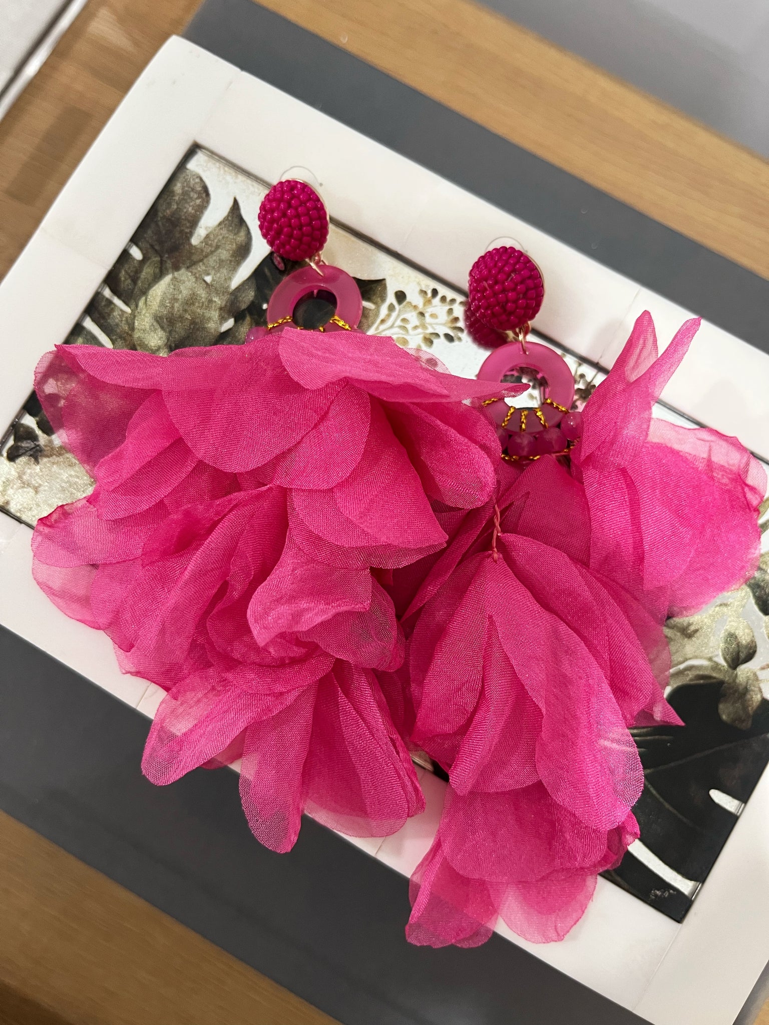 Peony Petal Dangler Earrings - Pink