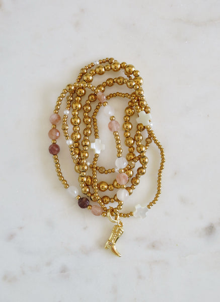 Cowgirl Boot Styled Beaded Bracelet Stack - Set of 5 Waterproof Non-Tarnish