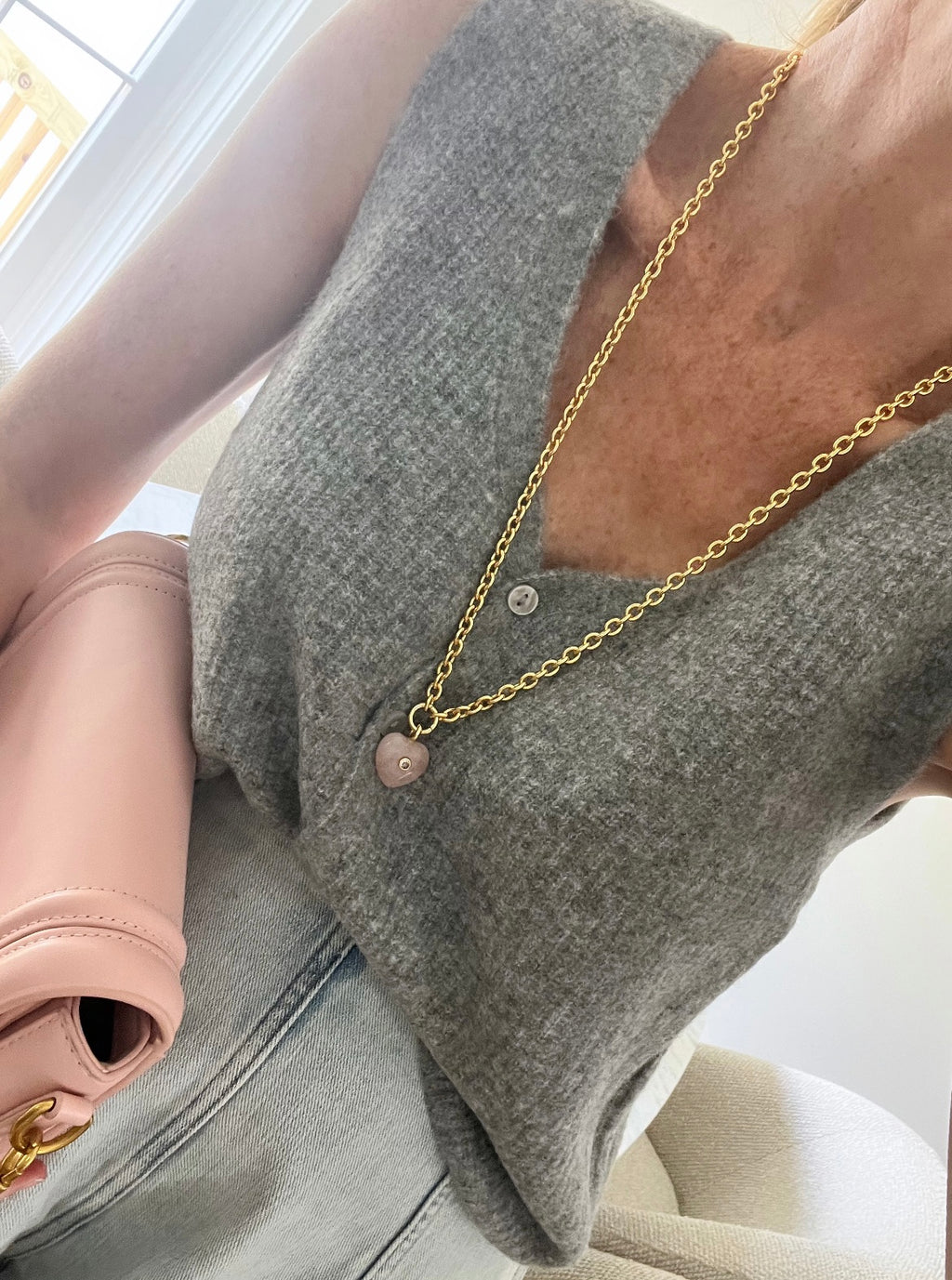 Crystal Heart Cable Necklace - 18k Gold Plated