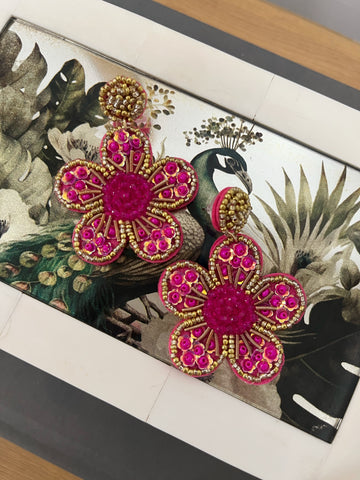 Boho Beaded Flower - Pink & Red