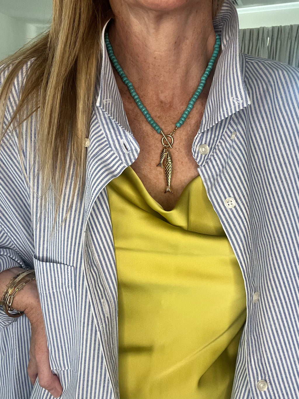 Turquoise Beaded Fish Necklace