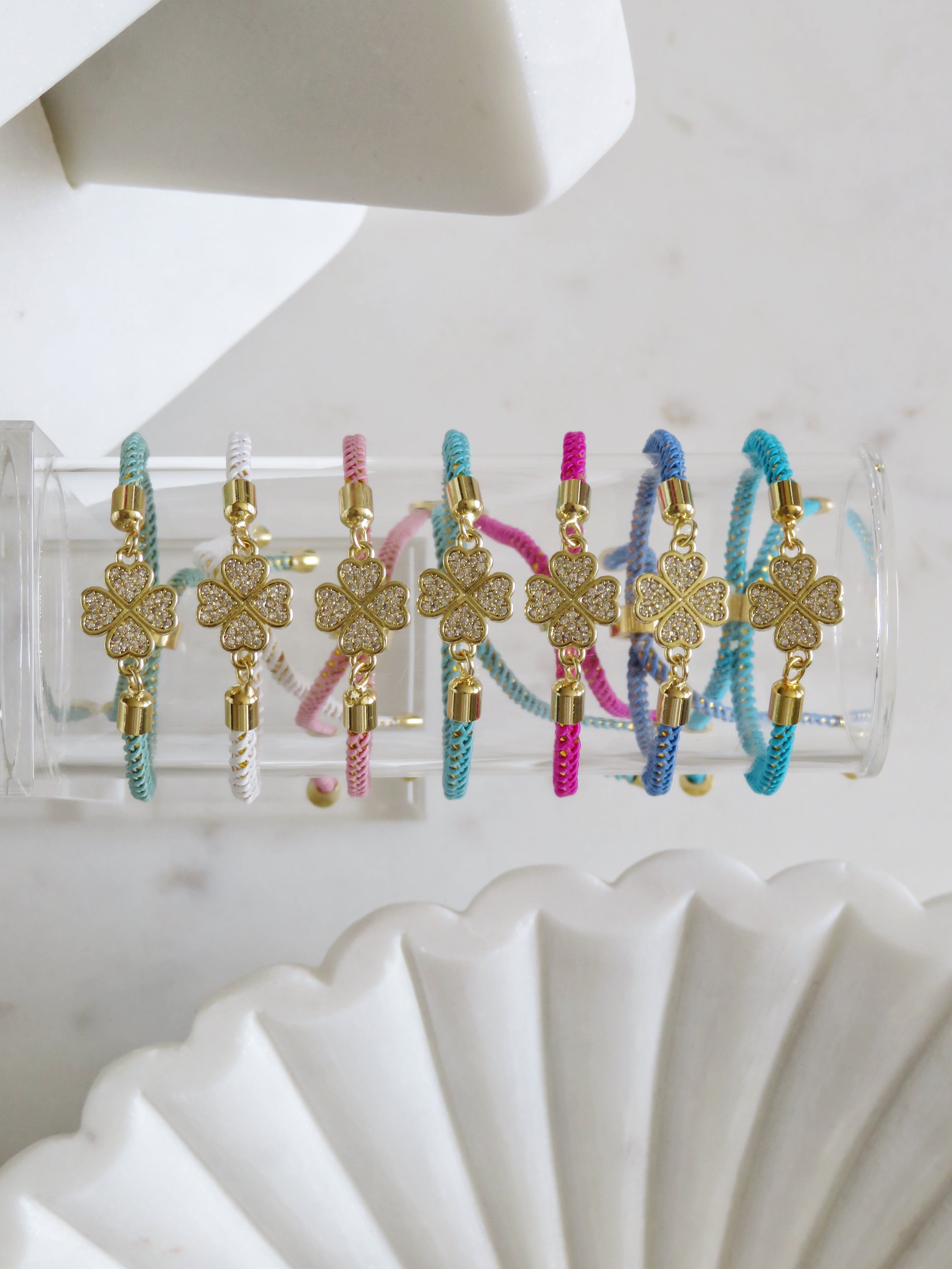 Heart Clover Bracelet - Adjustable Braided Cord