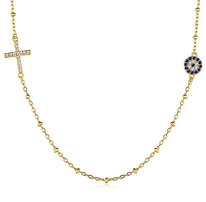 Evil Eye with Cross Necklace - Sterling Silver