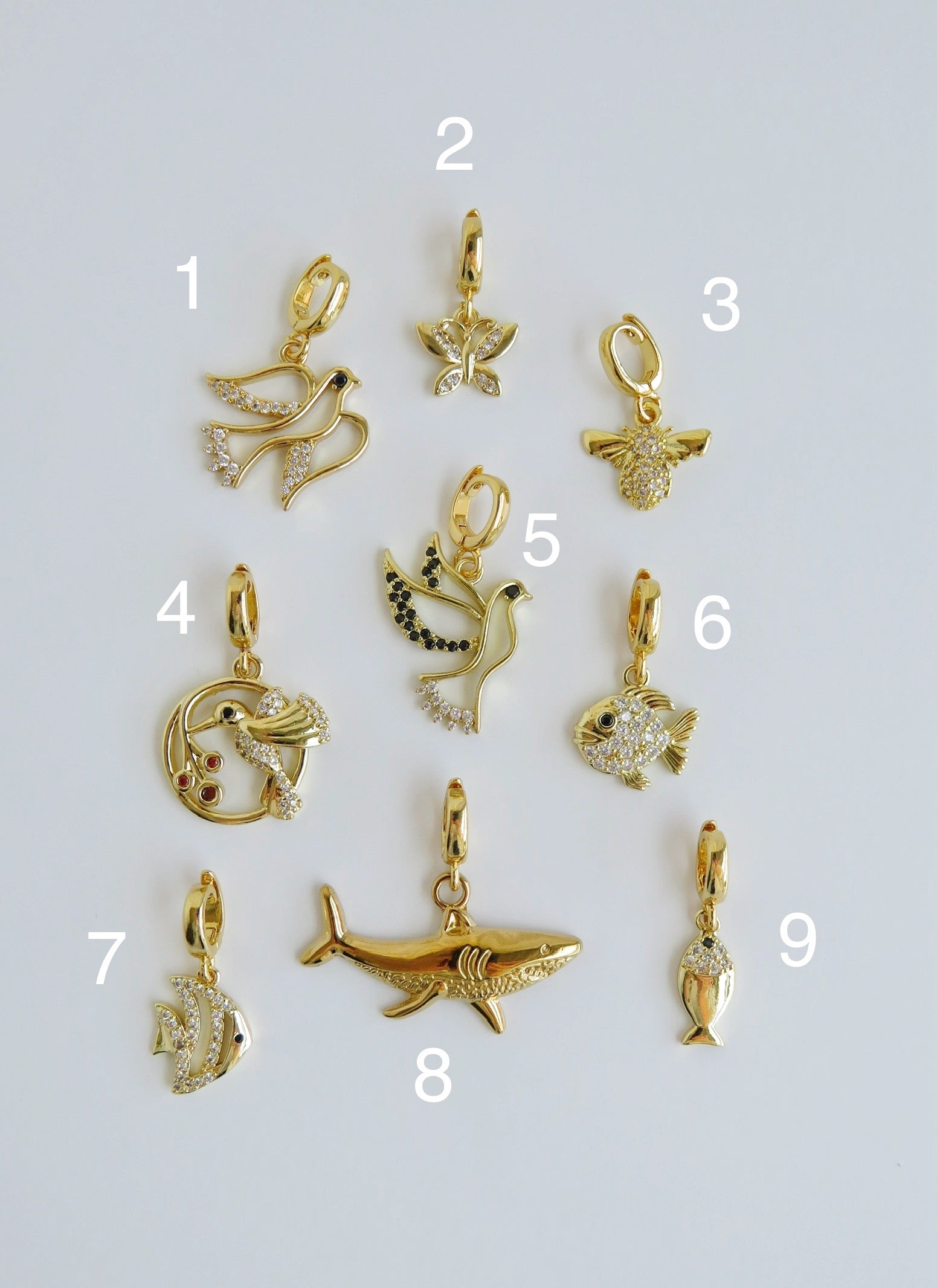 Birds, Fish, Bee & Butterfly Charms with Hinged Clasp