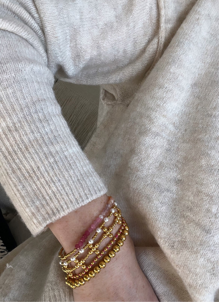 Florette Holy Cross Beaded Styled Bracelet Stack- Pink - Set of 5 Waterproof Non-Tarnish