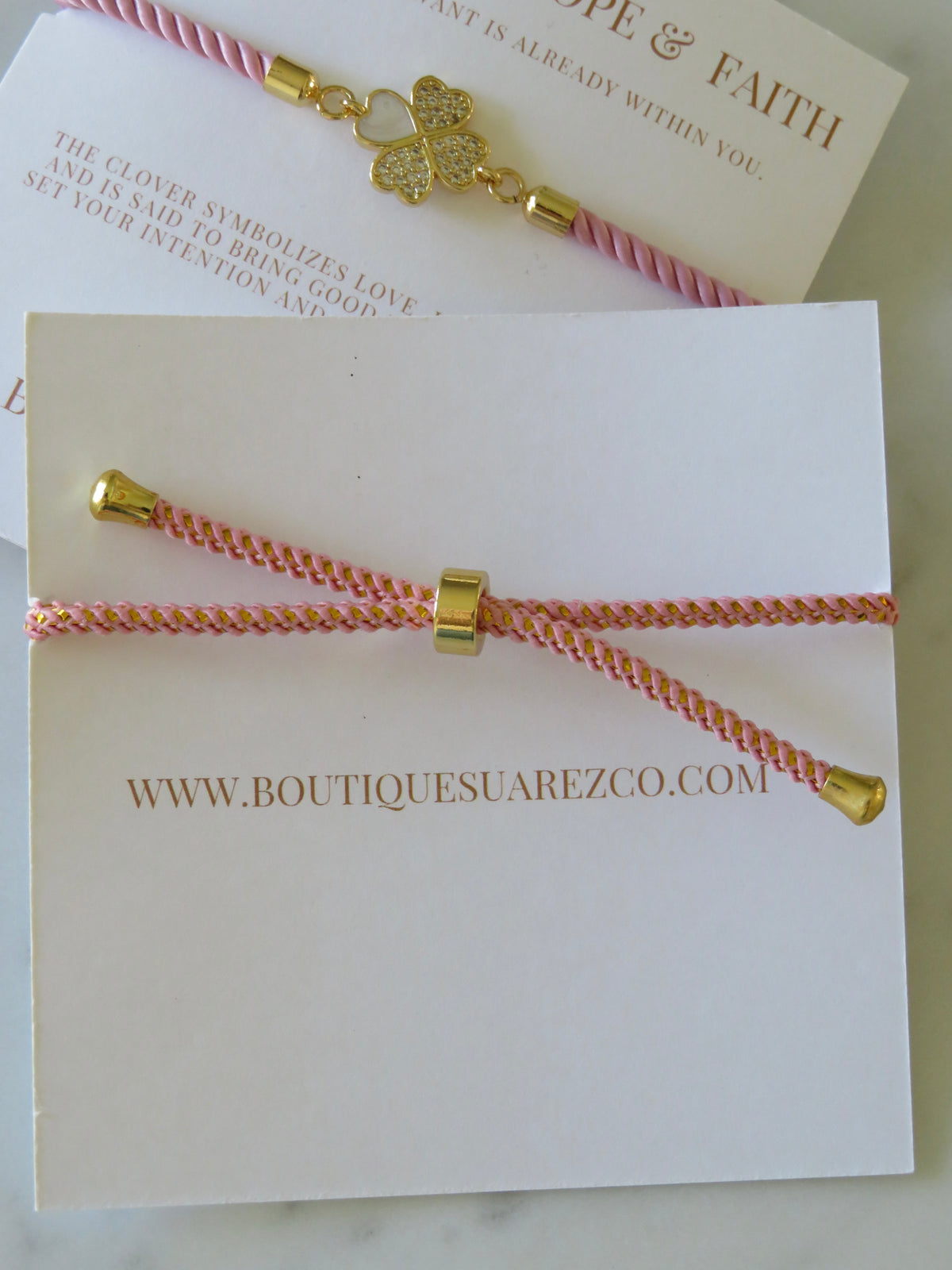 Pink Clover Cord Bracelet
