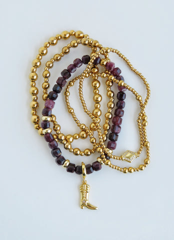 Cowgirl Boot Purple Beaded Styled Bracelet Stack - Set of 5 Waterproof Non-Tarnish