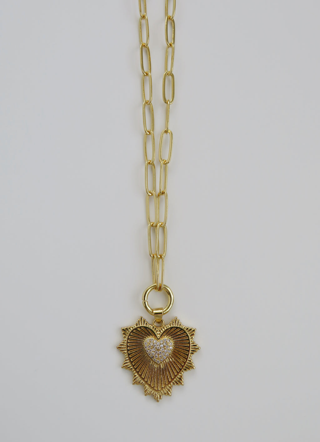 Radiant Heart Paperclip Necklace - 18k Gold Plated