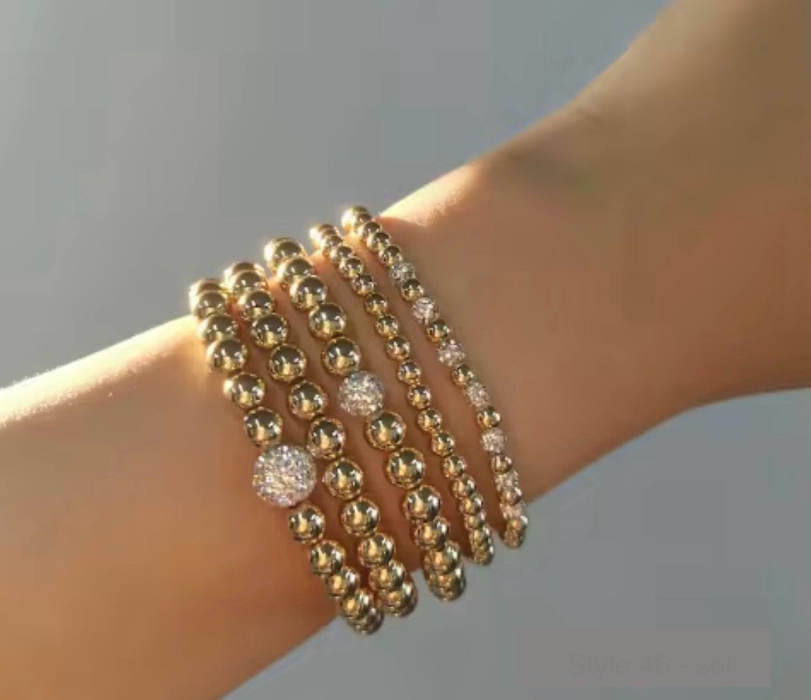 Diamond Beaded Bracelet Stack - Set of 5 Waterproof Non-Tarnish