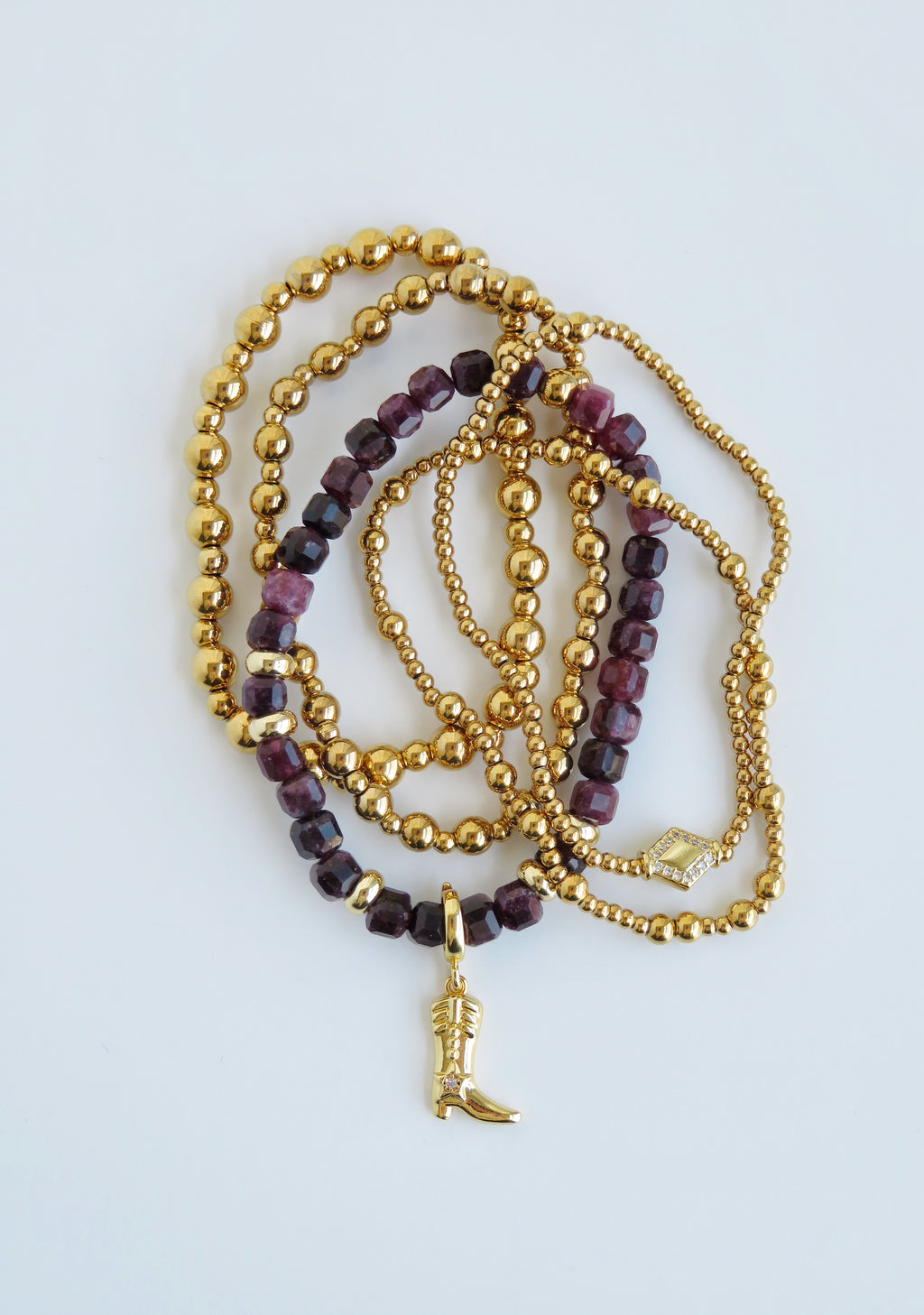 Gold Beaded Crystal Bracelet Stack - Set of 2 Waterproof Non-Tarnish