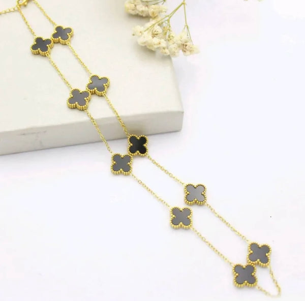 Long Pearl Shell Clover Necklace