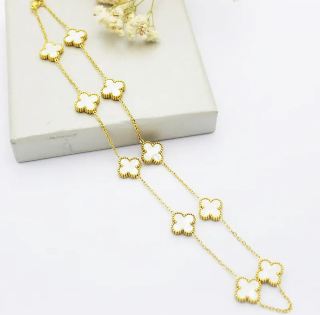 Long Pearl Shell Clover Necklace - Love. Luck. Hope & Faith