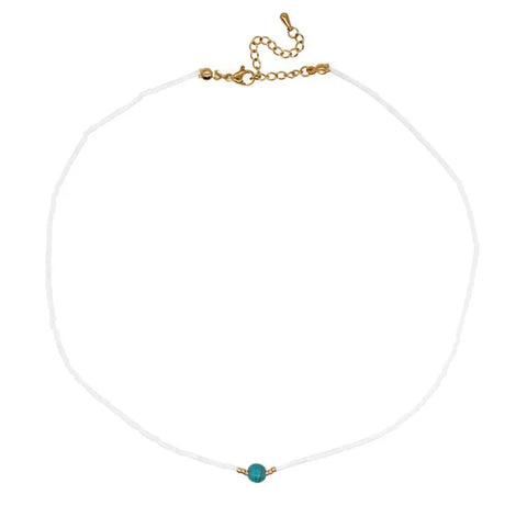 Boho Beaded Turquoise Ball Necklace