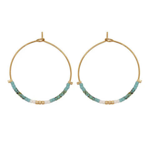 Boho Infinity Beaded Hoop Earrings - Light Turquoise