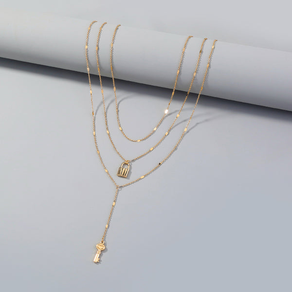 Layered Key & Lock Necklace