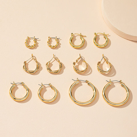Gold Hoop Earrings - Set of Six