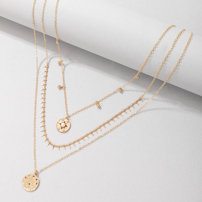 Layered Pearl Compass Necklace