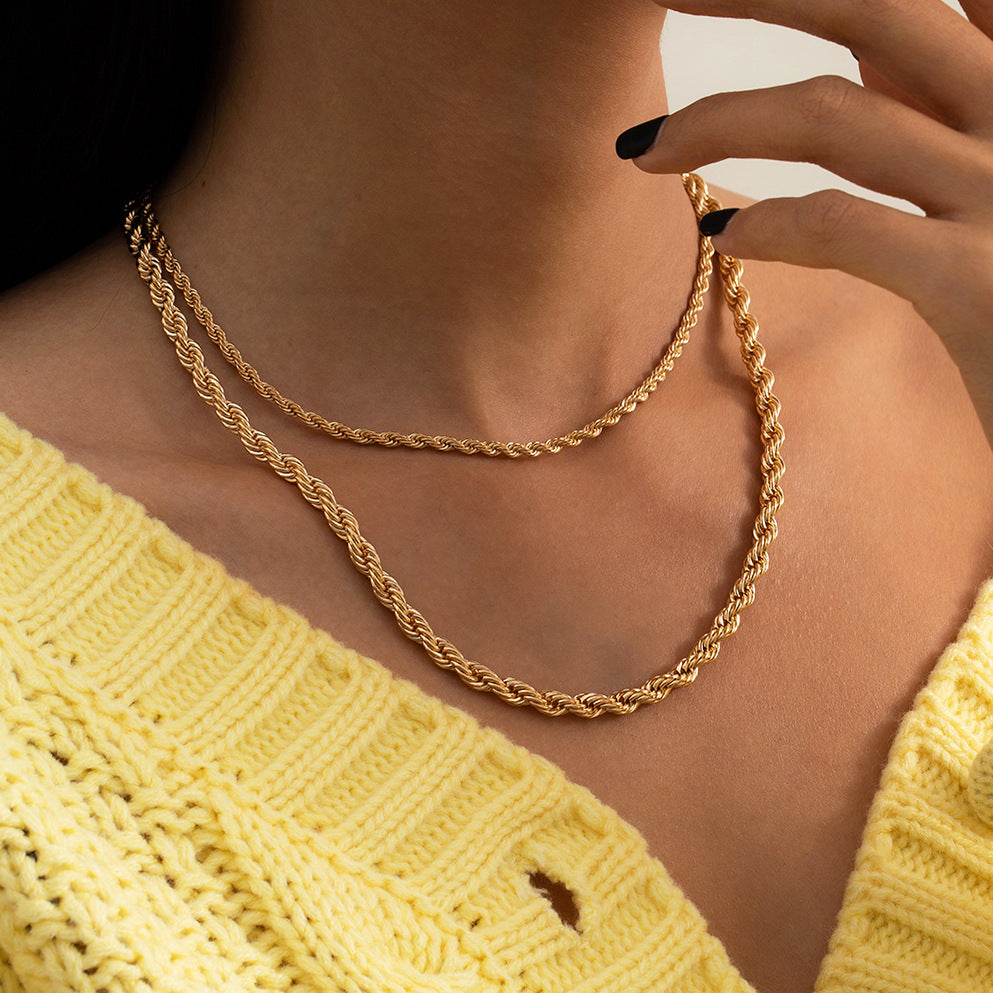 Double Layered Twisted Link Necklace