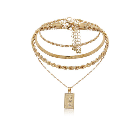 Chunky Layered Gold Tag Necklace